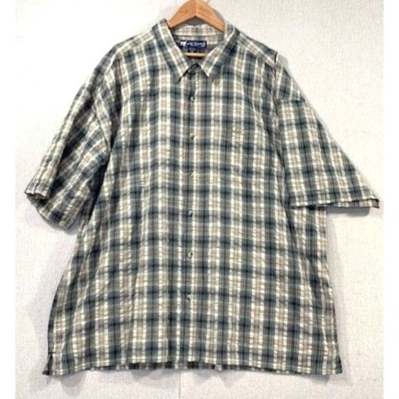 Big Dogs Men's Plaid Short-Sleeve Button-Down Shirt 4X Blue/Beige Cotton Casual - Picture 1 of 6